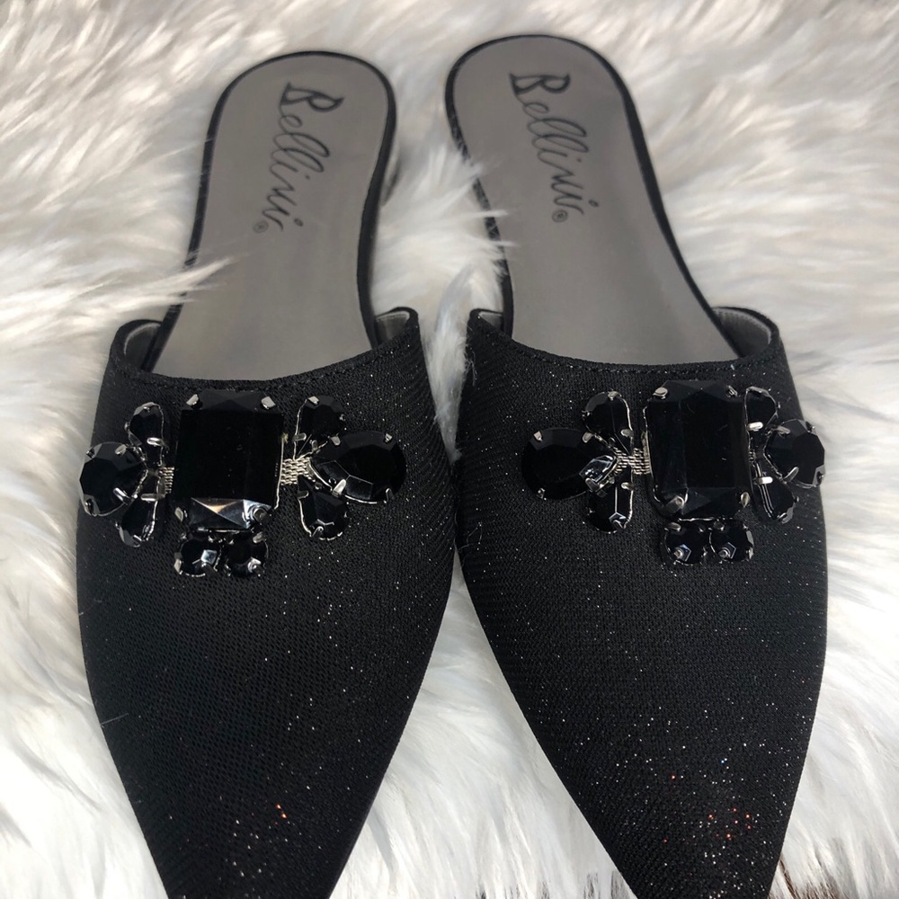 Bellini Sparkling Black Embellished Mules